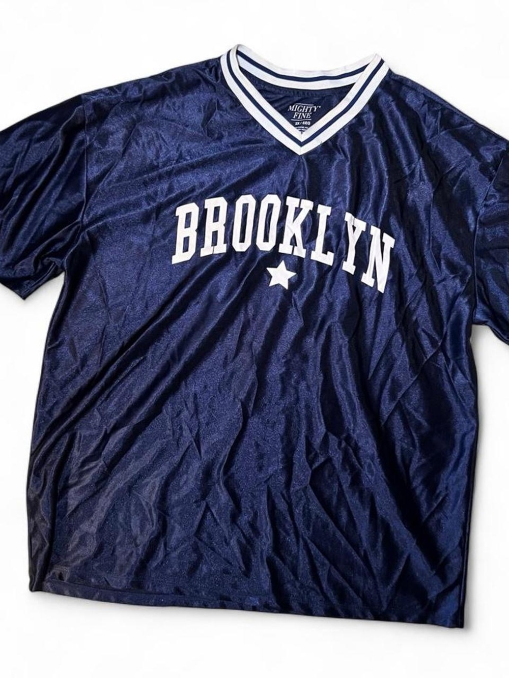 Mighty Fine Navy and White 'Brooklyn' Jersey Tee